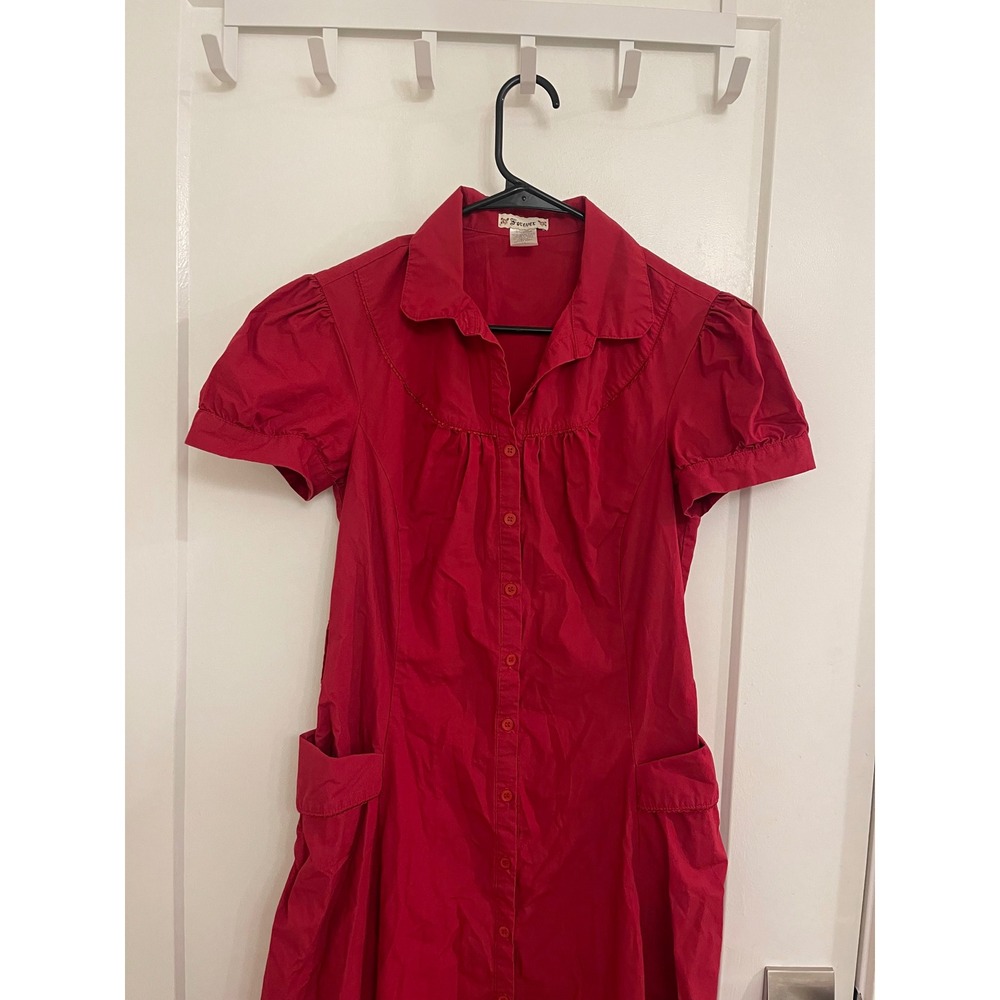 Vintage Style Cottagecore GrandmaCore Red‎ Collared Dress